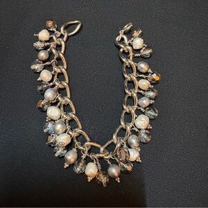 Chunky Sterling Silver & Pearl Charm Bracelet